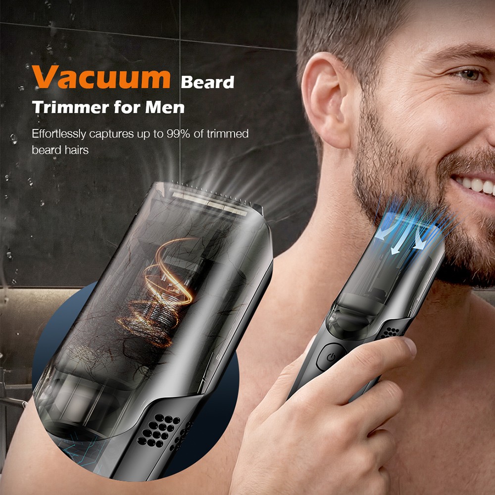 Vacuum Beard Trimmer for Men with 20 Length and Styles Adjustable Rechargeable