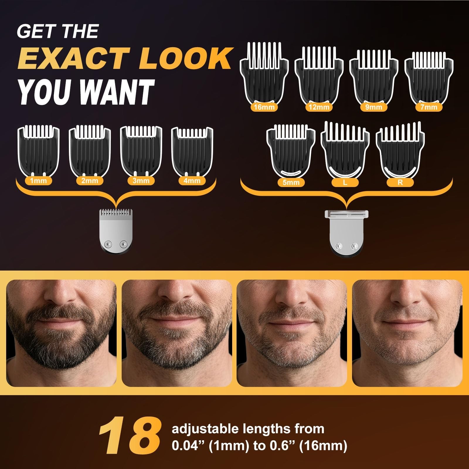 Cordless 18-in-1 Beard Trimmer & Hair Clipper Kit, Waterproof Grooming Set, Rech