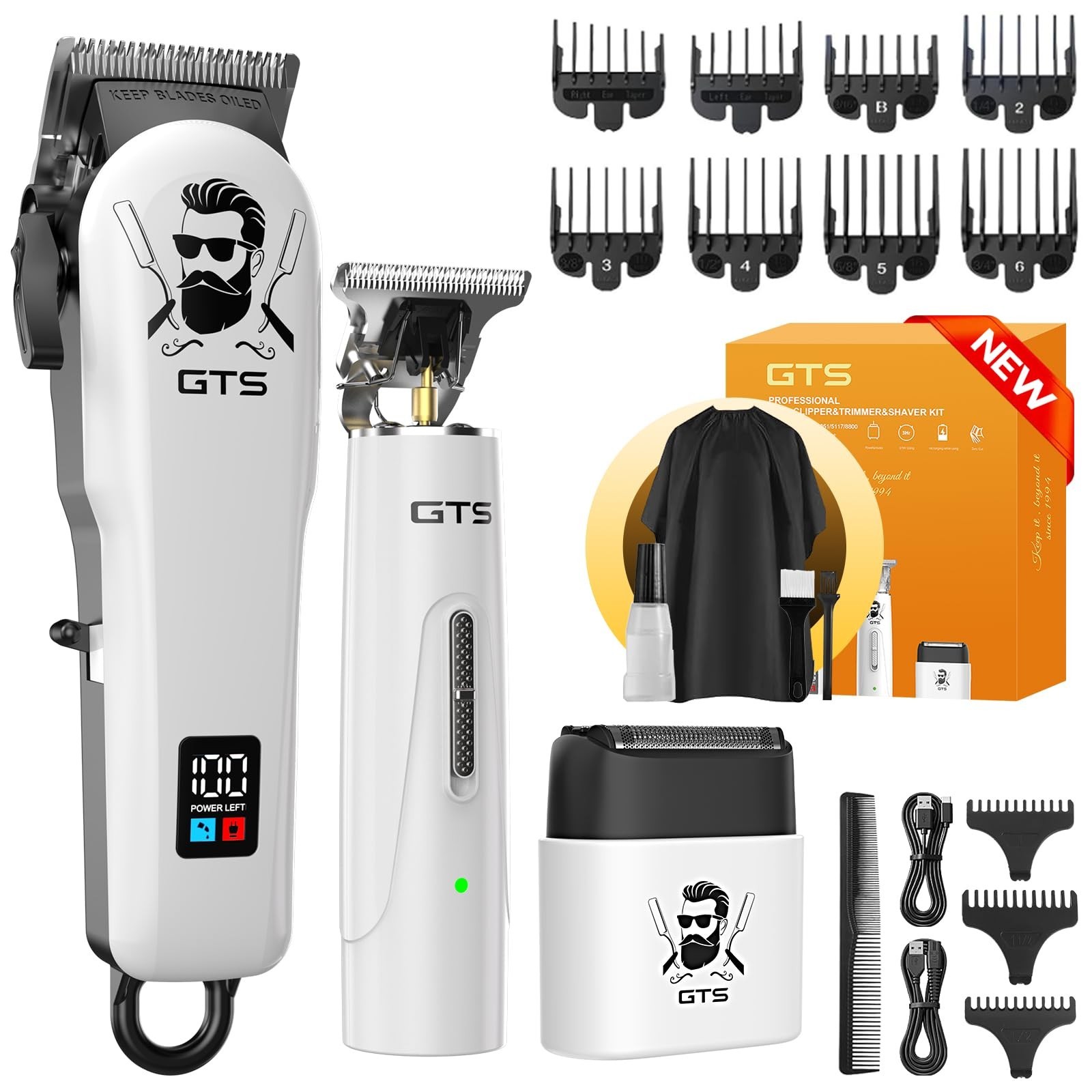 Professional Cordless Hair Clippers & Beard Trimmer Set, Rechargeable, LED Displ