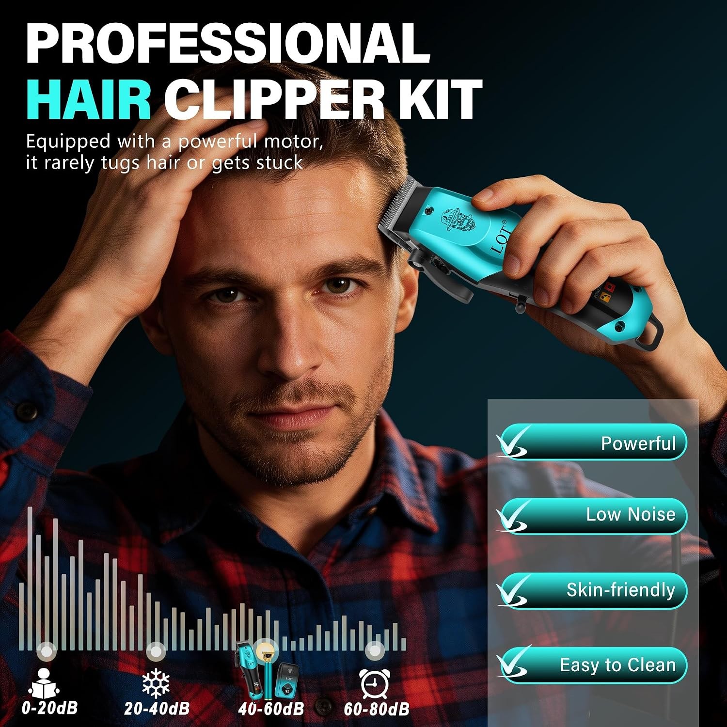 Pro Hair Clippers for Men, Ceramic T-Blade Trimmer Kit, Blue