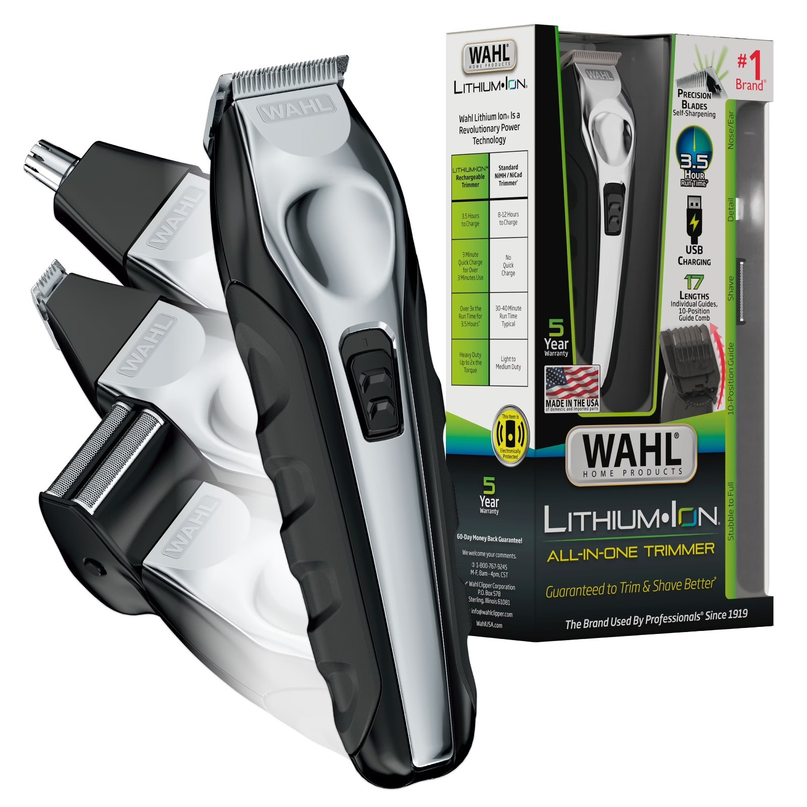 Wahl Lithium All-in-One Beard Trimmer 9888-600 Cordless Grooming Kit Men