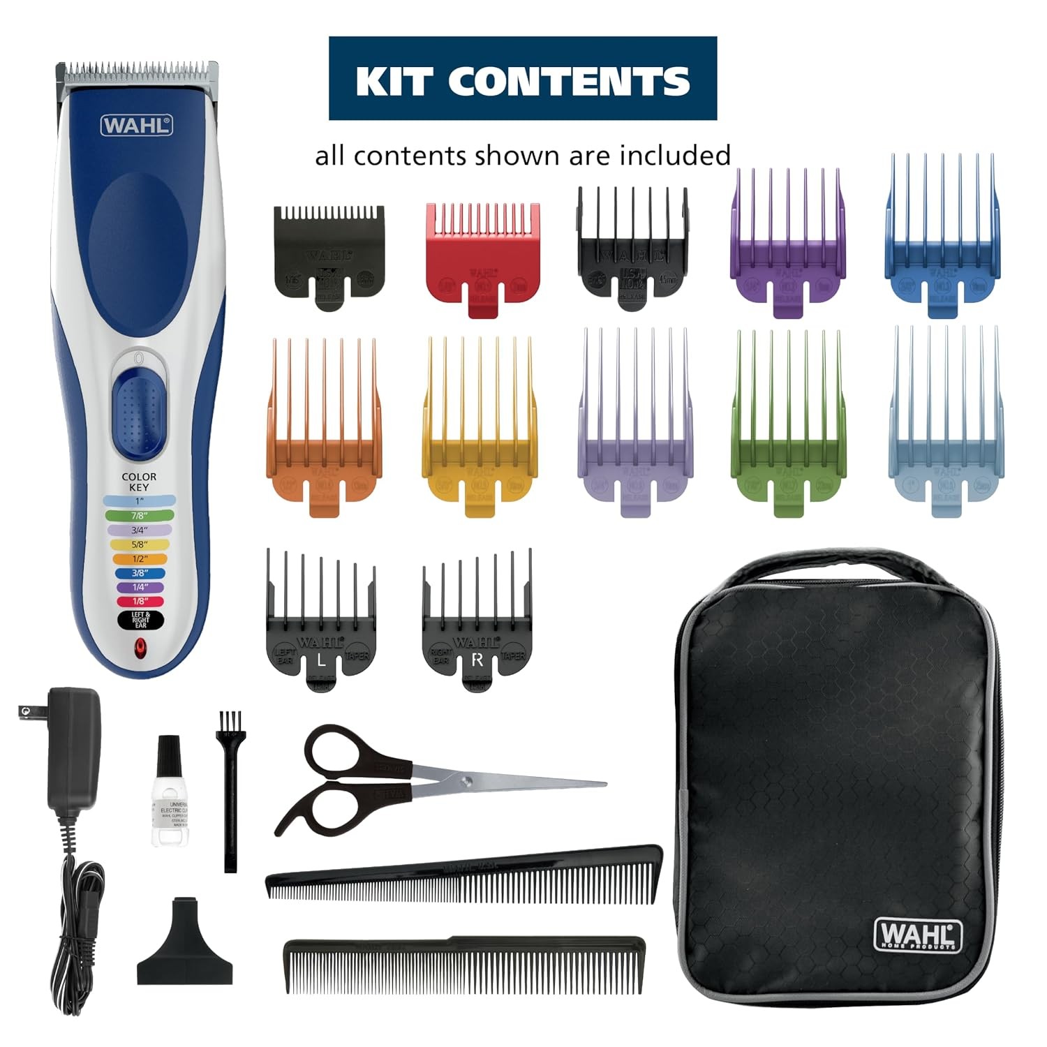 Wahl Color Pro Cordless Hair Clipper Trimmer Color Coded Guide Combs 9649P