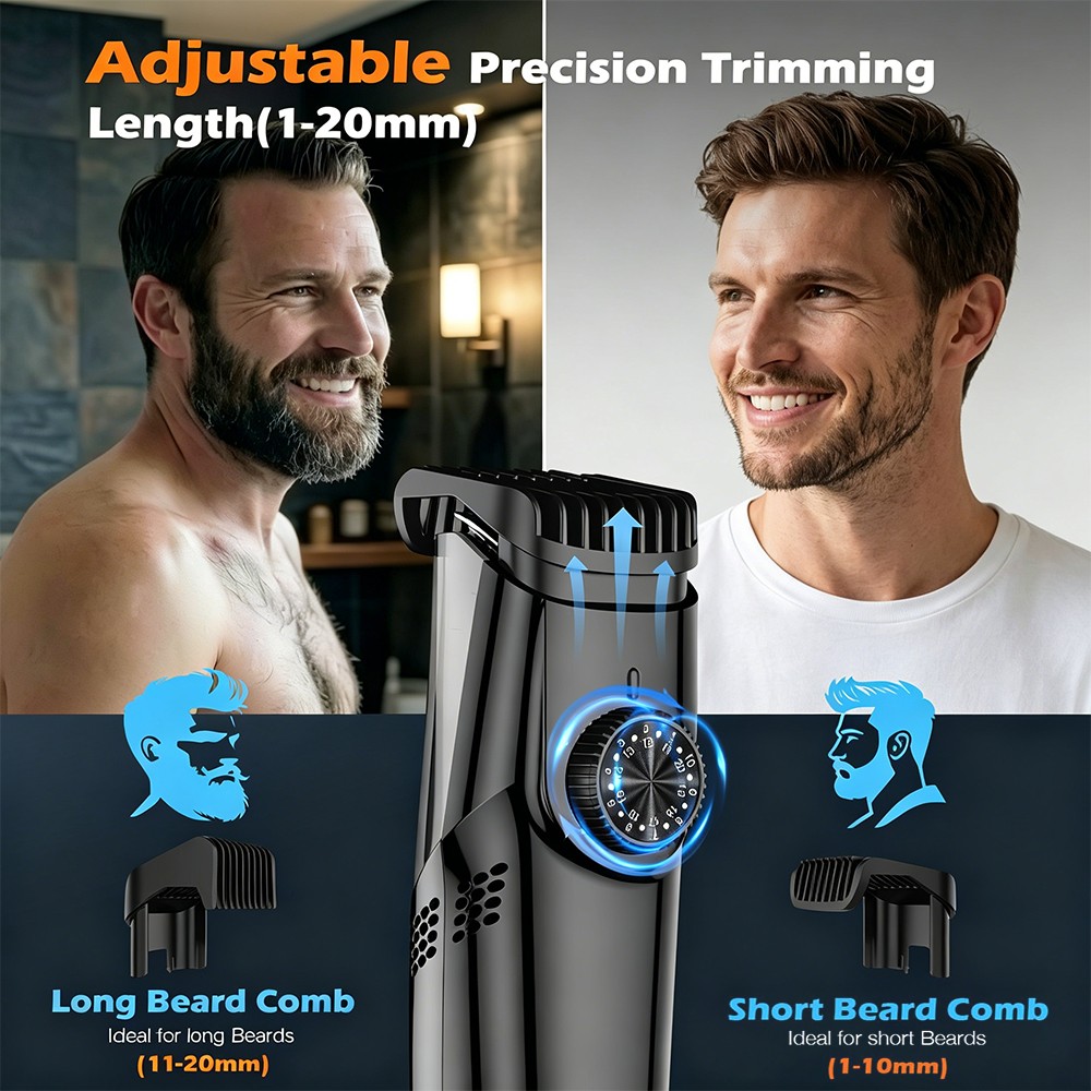 Vacuum Beard Trimmer for Men with 20 Length and Styles Adjustable Rechargeable