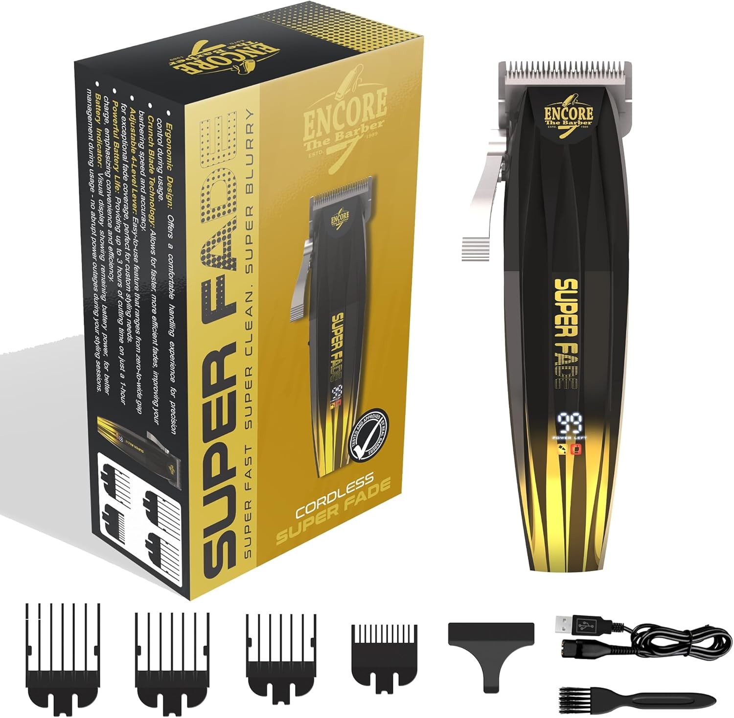 Super Fade Professional Hair Clipper for Barbers Fast Clean Black, Gold