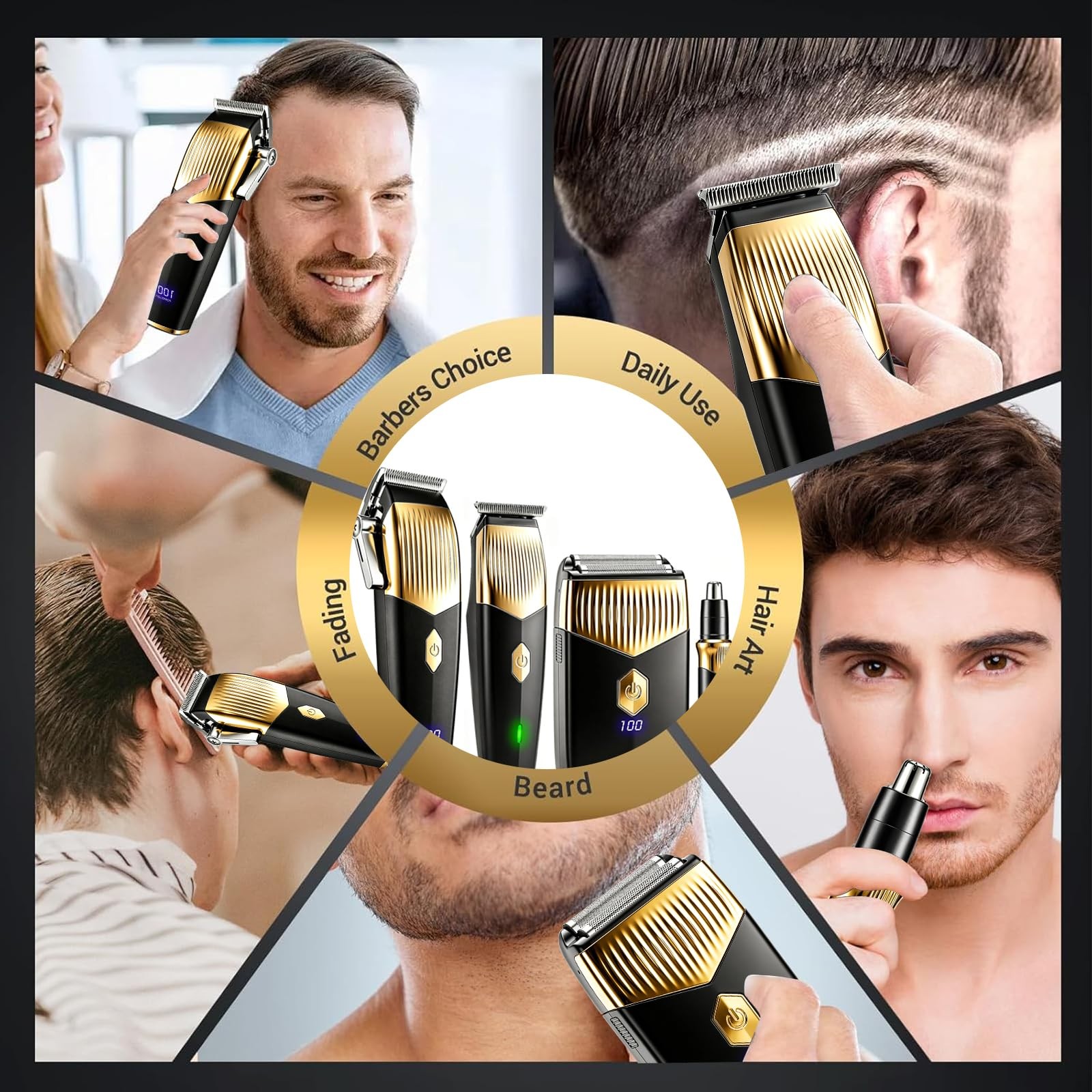 Rechargeable Hair Clipper Beard Trimmer 4-in-1 Shaver Set Gold