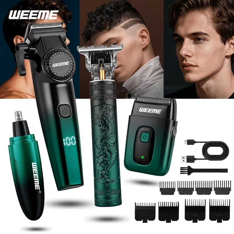 4-in-1 Men’s Hair Clipper Trimmer Shaver Nose Grooming Kit USB Rechargeable
