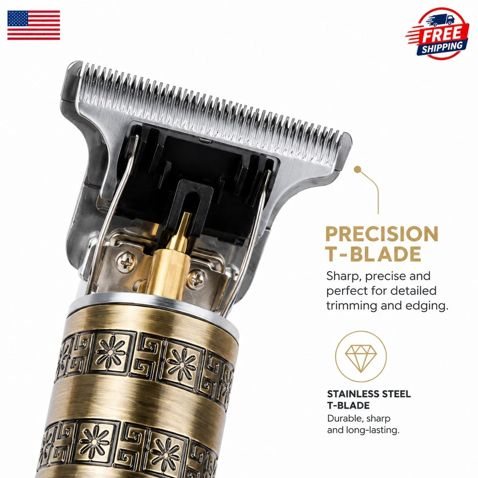 Vintage T9 Hair Trimmer Dragon Beard Clippers Cordless USB Rechargeable Men