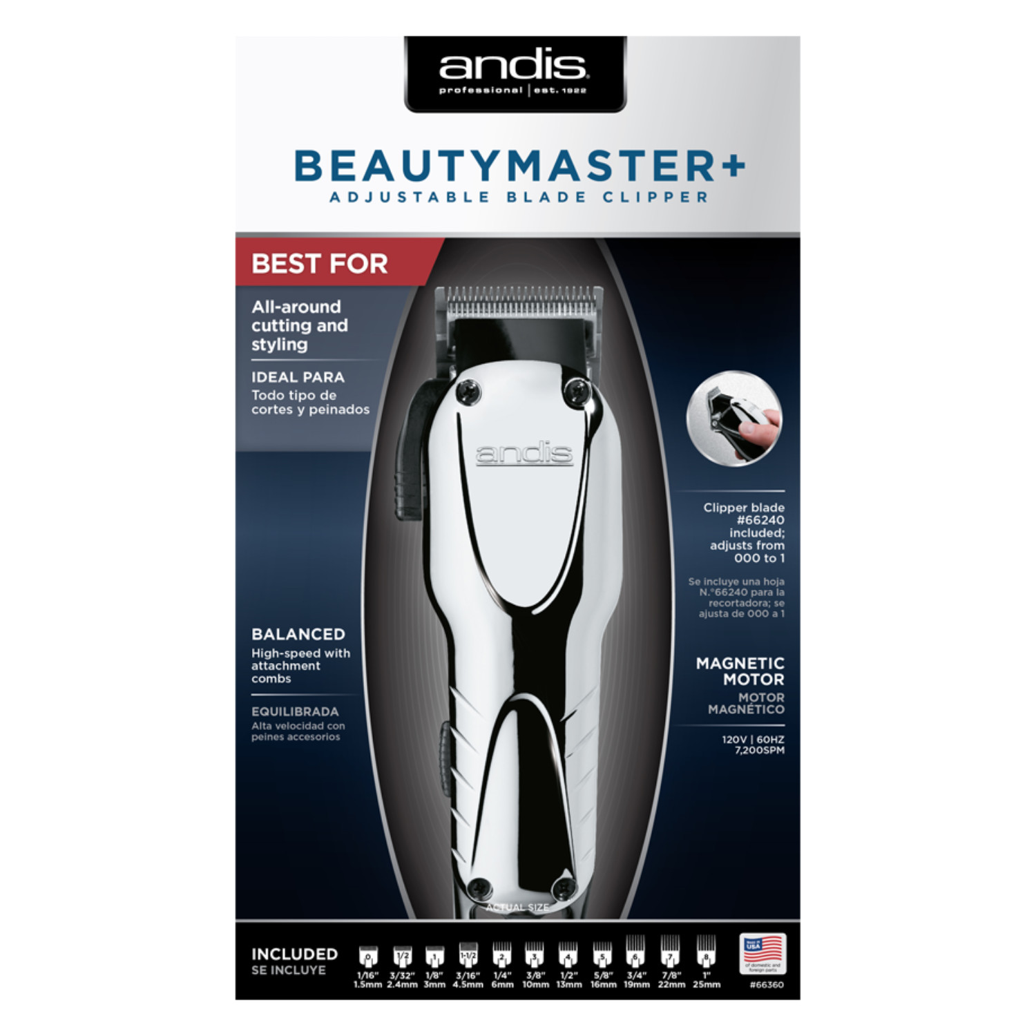 Andis AND66360 Beauty Master Plus High-Speed Adjustable Blade Clipper, Chrome