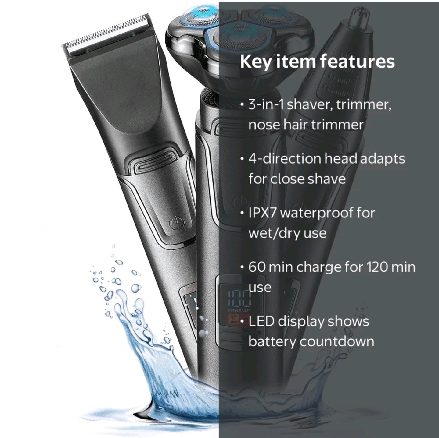OCTMOM Electric Shavers for Men, 3-in-1 Cordless Beard Trimmer