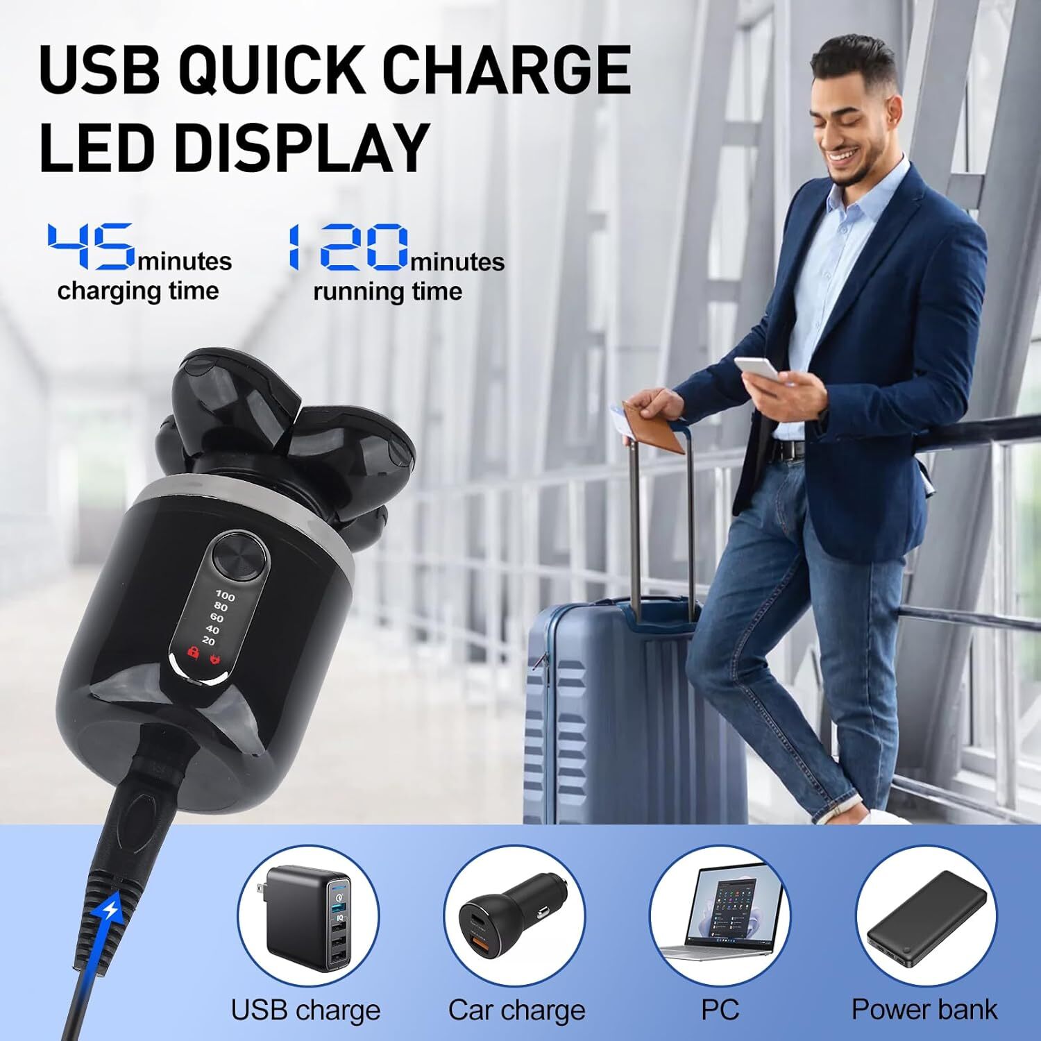 Cordless Electric Hair Remover Shavers Bald Head Razor Smooth Skull Cord Wet Dry