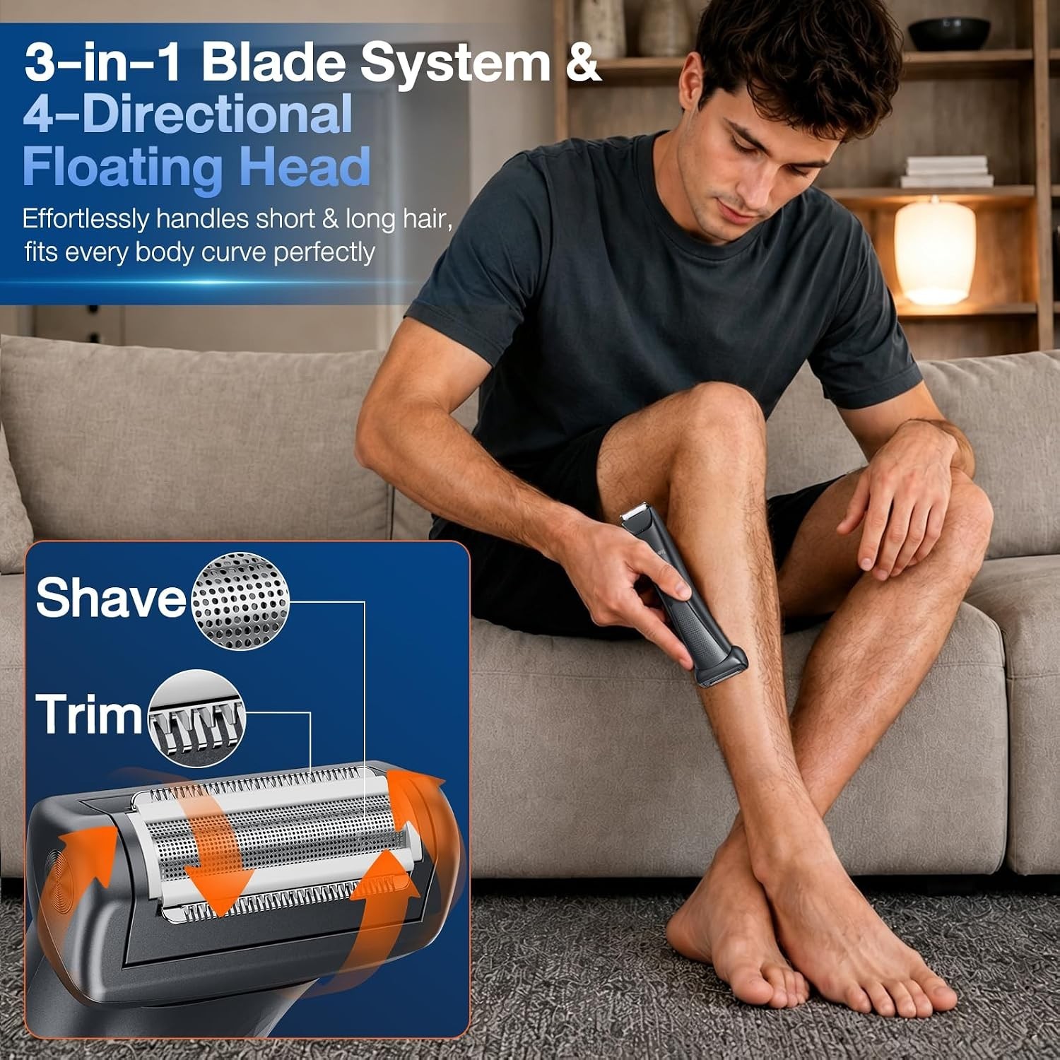 Cordless Electric Body Shaver with Ceramic Blades & 100-Minute Runtime