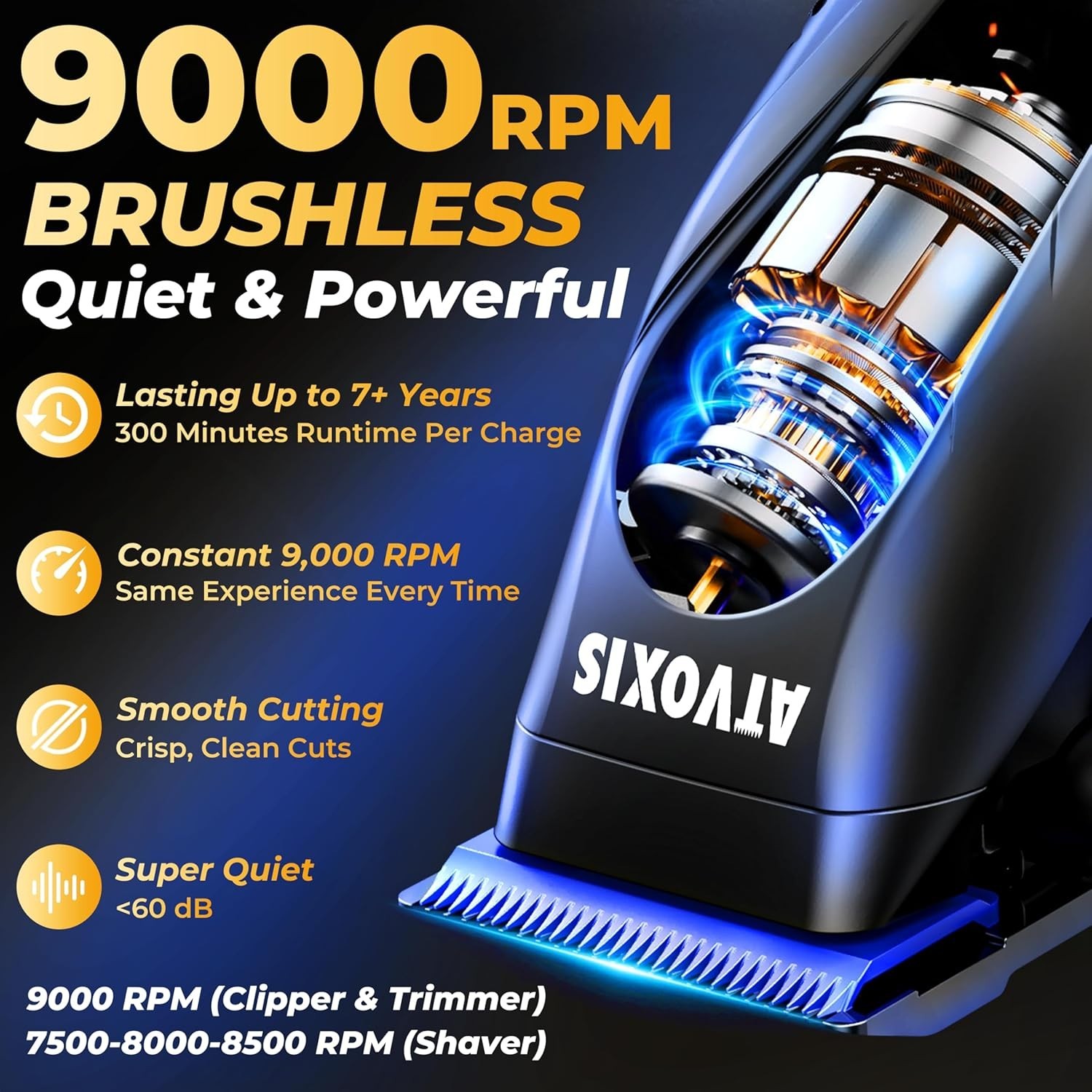 9000 RPM Brushless Motor Professional Hair Clippers Set for Men: Cordless