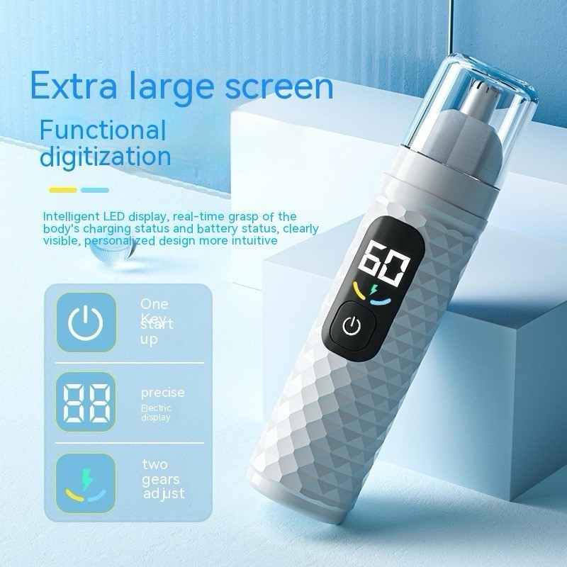 Nose & Ear Hair Trimmer, USB-C Rechargeable, LED Display, Black/White