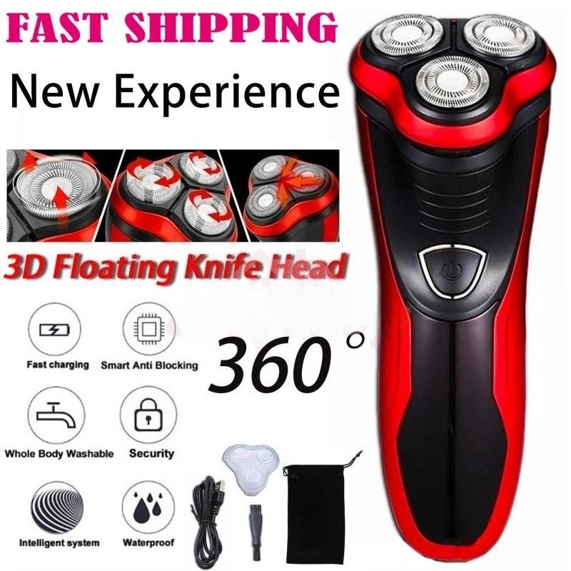 Men’s Razor Rotary Waterproof Electric Shaver Pop-Up Trimmer Wet Dry Cordless