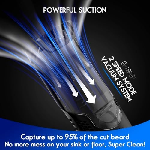 Vacuum Beard Trimmer for Men Rechargeable, IPX6 Waterproof Mustache Black