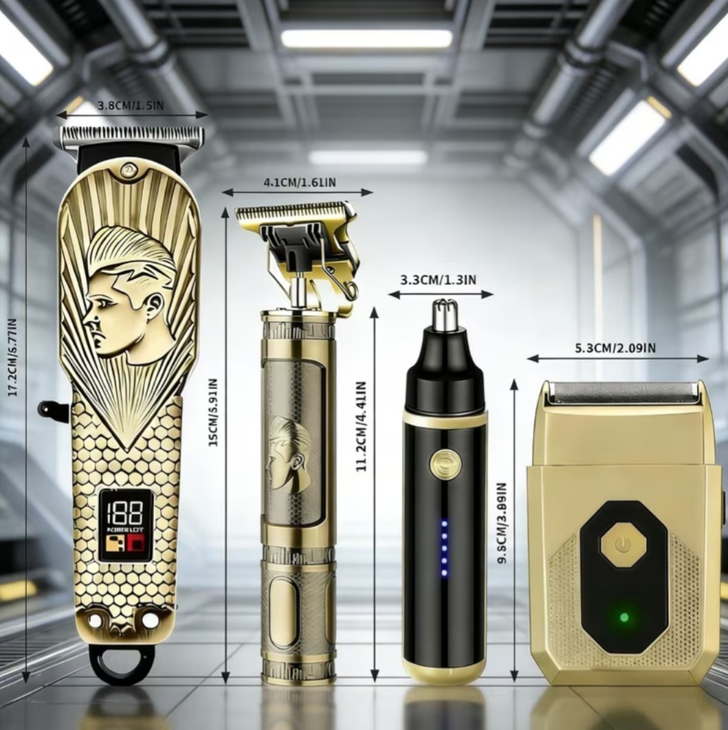 MEN’S GOLD 4-IN-1 CORDLESS HAIR CLIPPERS & BEARD TRIMMER WITH ELECTRIC SHAVER…