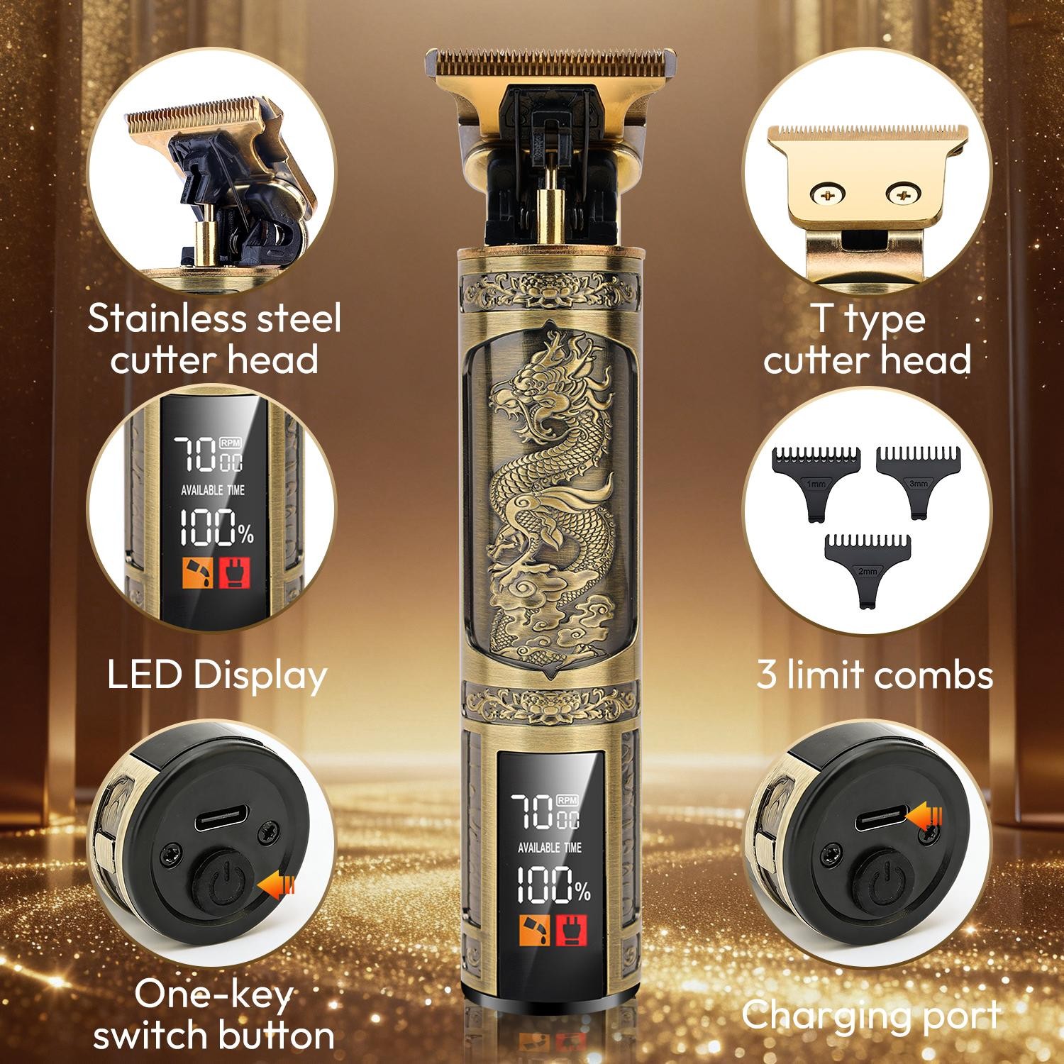 Hair Clippers for Men Cordless Professional Beard Trimmers with LCD Display