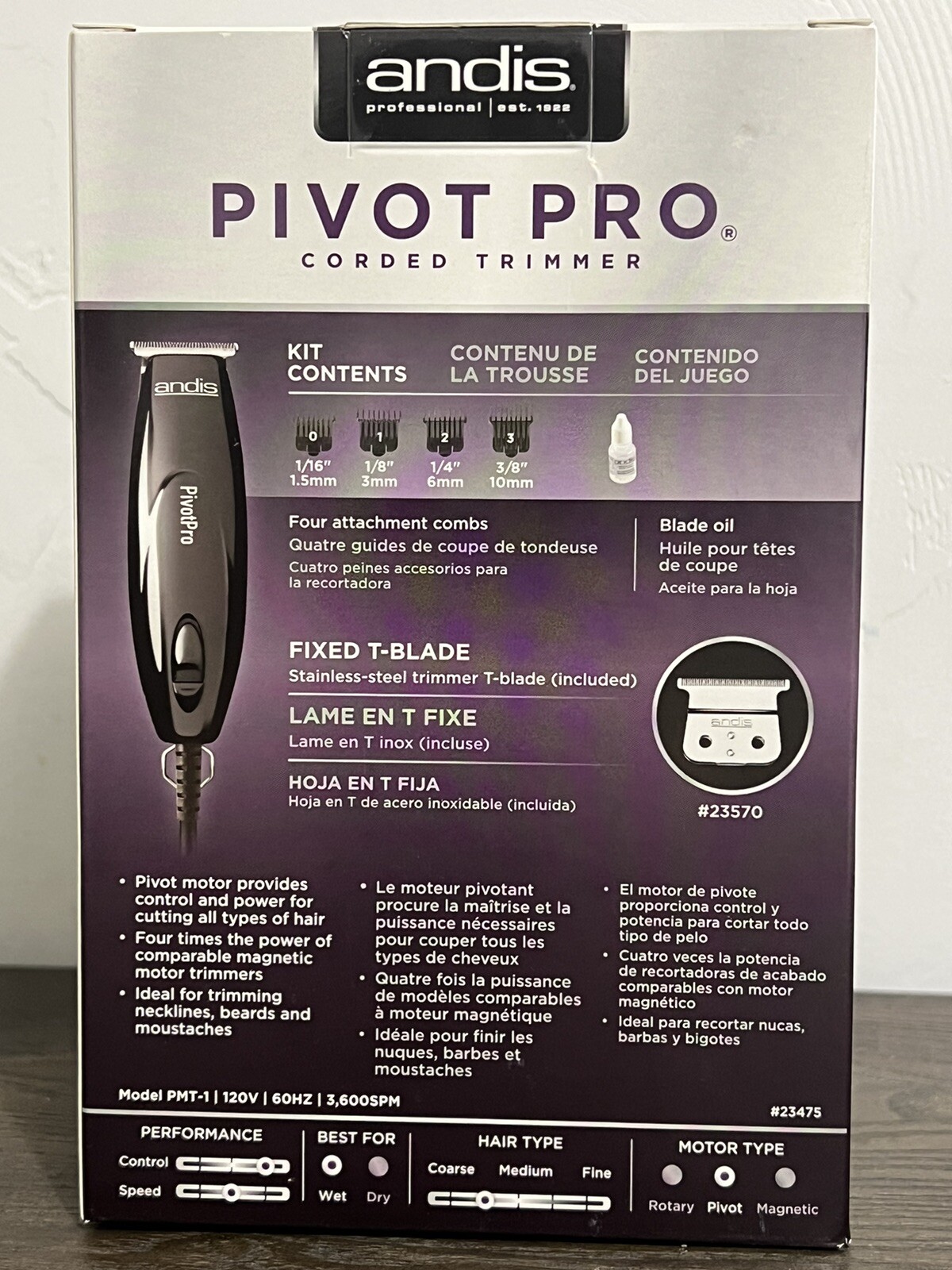 andis Pivot Pro Corded T-Blade Trimmer #23475 **NEW IN BOX**