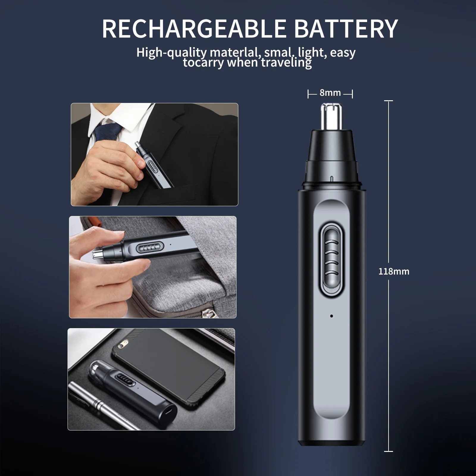 Ear and Nose Hair Trimmer with LED indicator USB Rechargeable Water Resistant