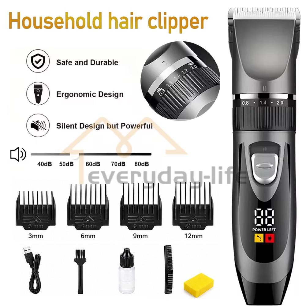 Professional Home Electric Hair Clipper Set w/Digital Display, USB Fast Charging