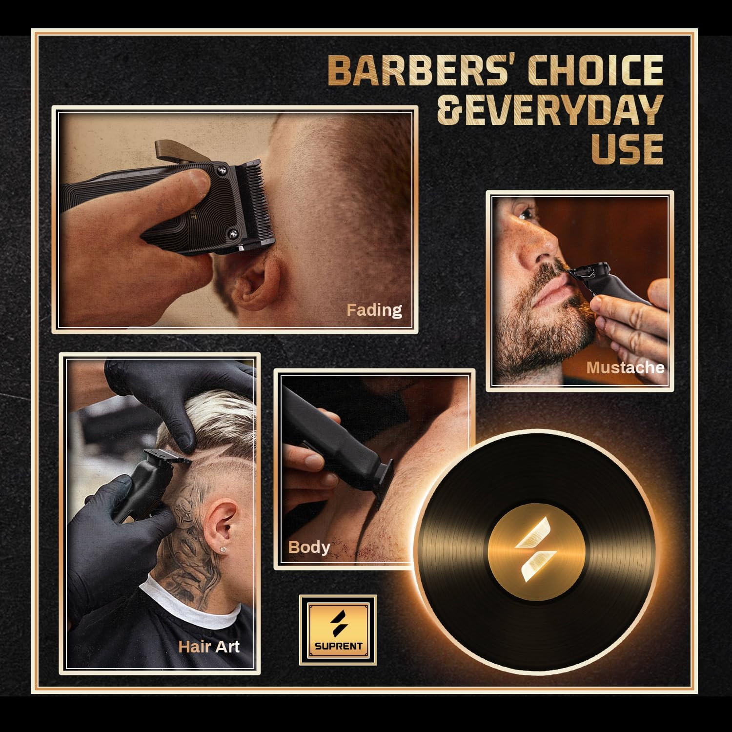 SUPRENT Ripple Professional Hair Clippers for Men, Cordless Barber Kit with 7500