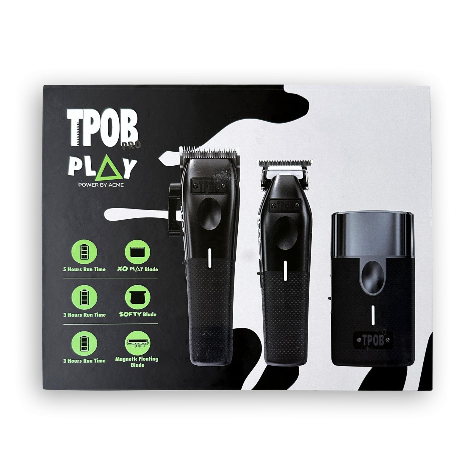 TPOB Play Barber Hair Clippers for Men 7500 RPM with Rubber Grips Blackout 3 Set