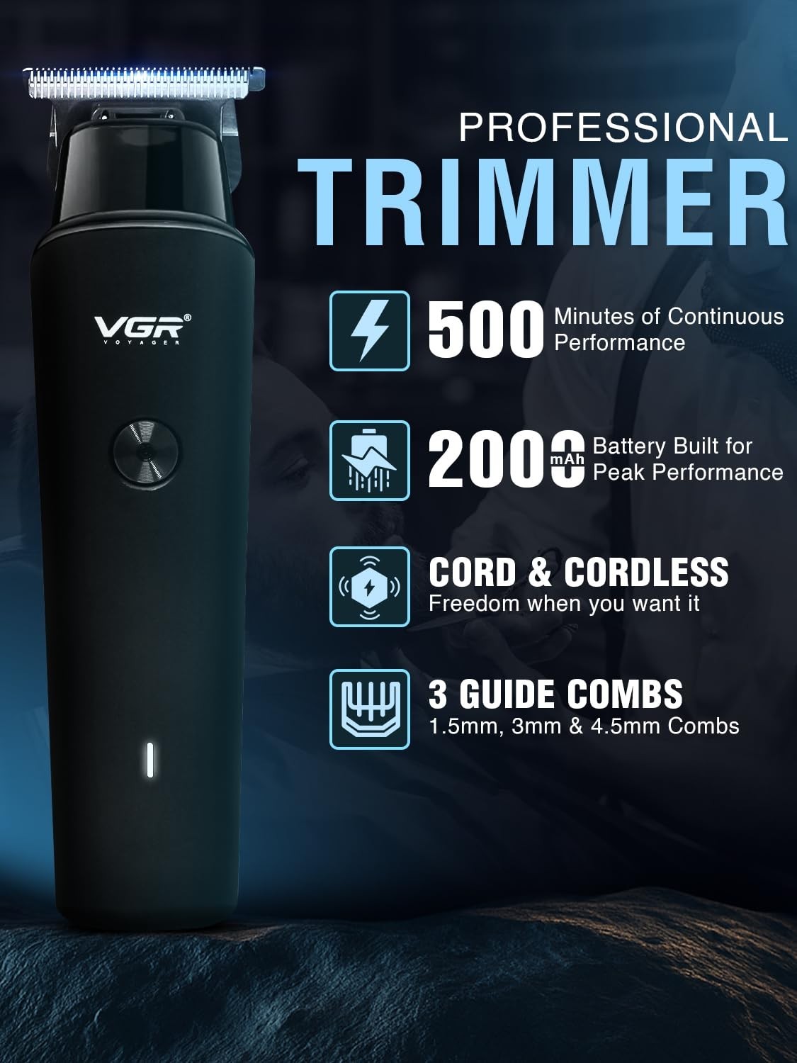 VGR V-933 Professional Corded & Cordless Hair Trimmer for Men,V-933,Black