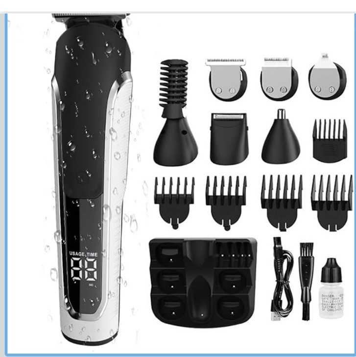 All in One Cordless Mens Beard Grooming Kit, IPX7 Washable Hair Clippers
