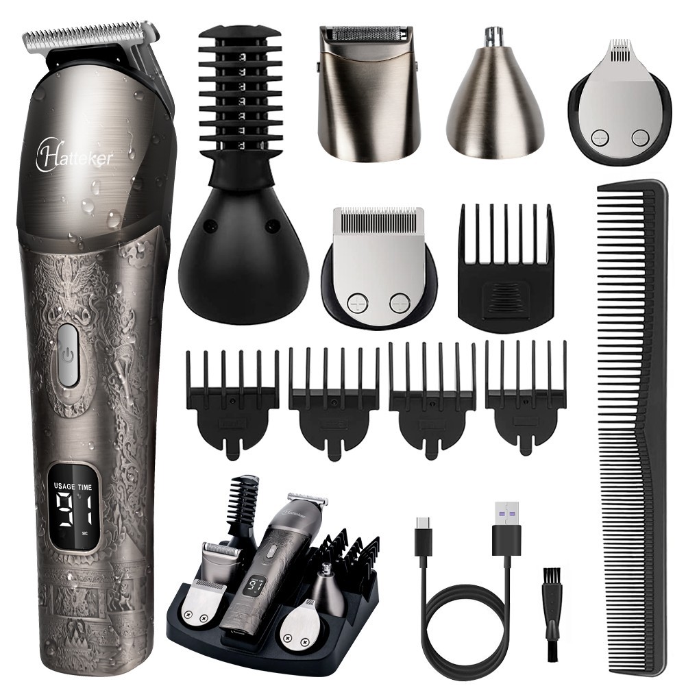 Hatteker Beard Trimmer Mustache for Men 8 in 1 Adjustable – Silver NEW SEALED