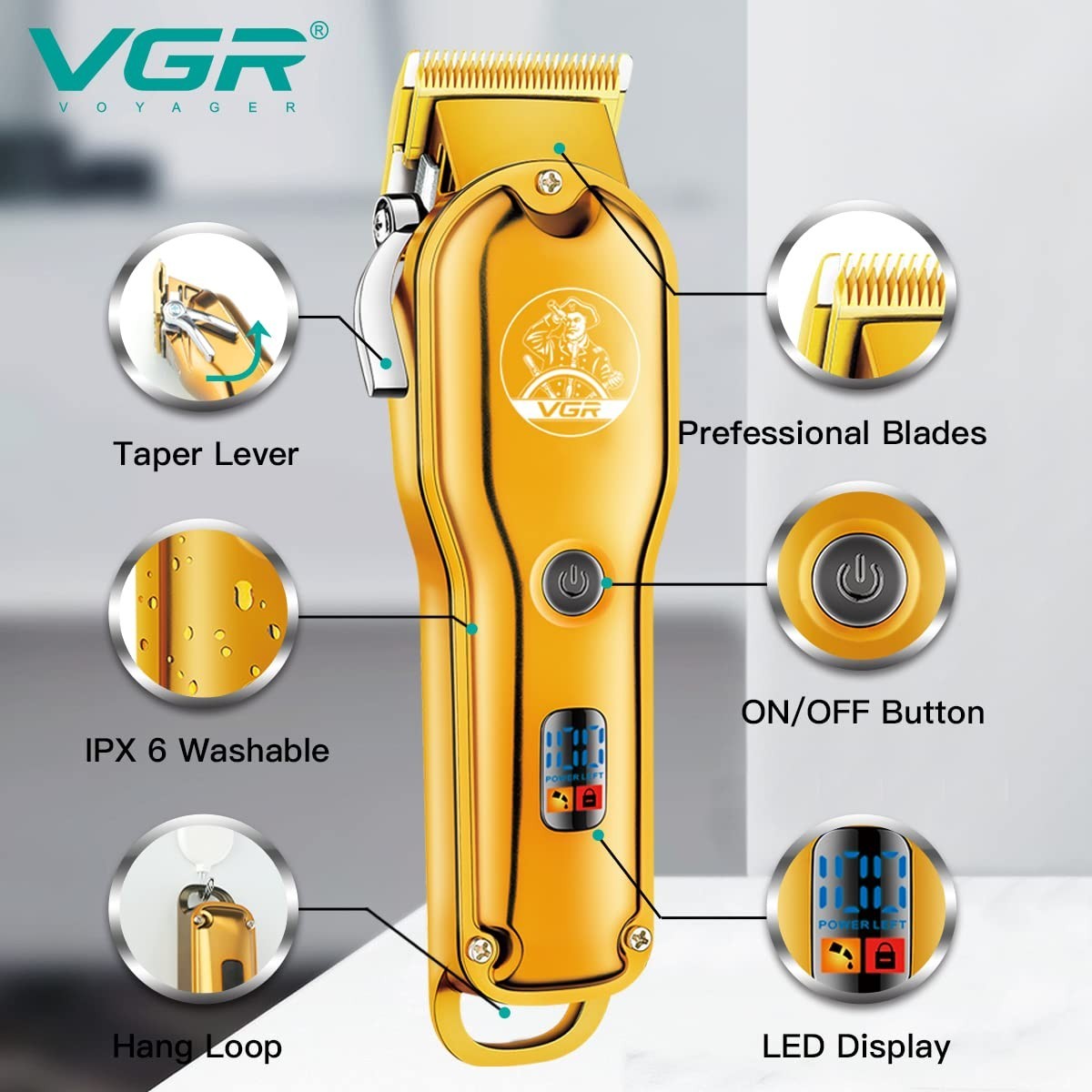 VGR Model 1 Gold Professional Beard and Hair Trimmer Clipper / FREE SHIPPING
