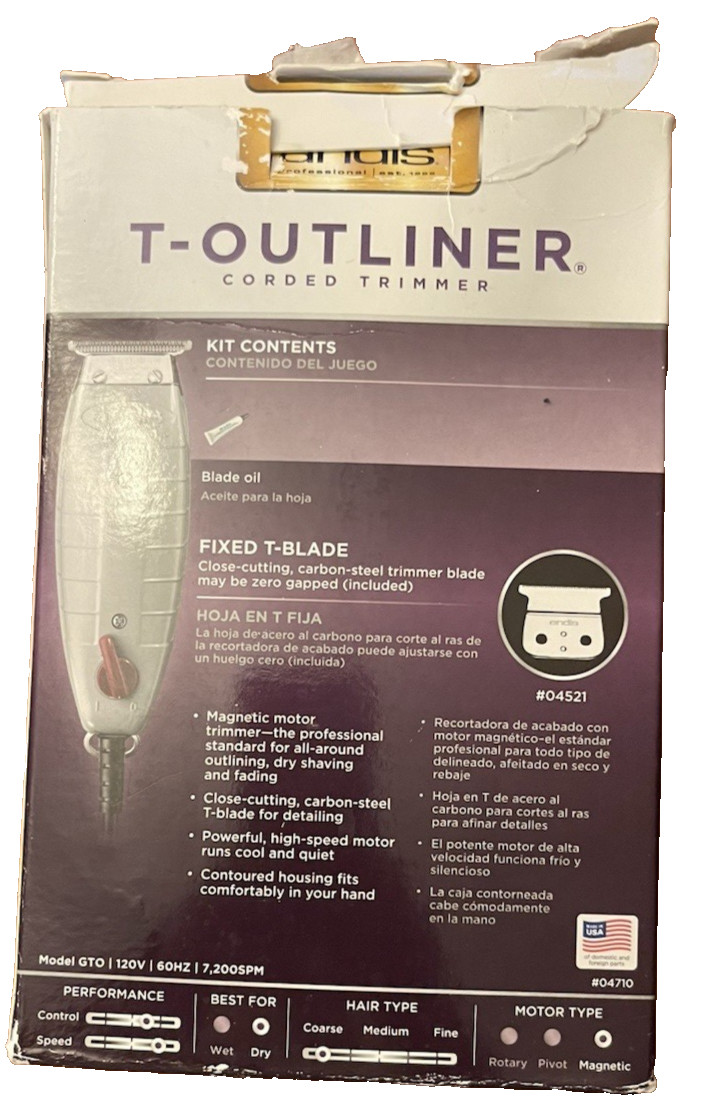 Andis T-Outliner Professional T-Blade Trimmer GTO Dry & Fading Corded #04710 VGC
