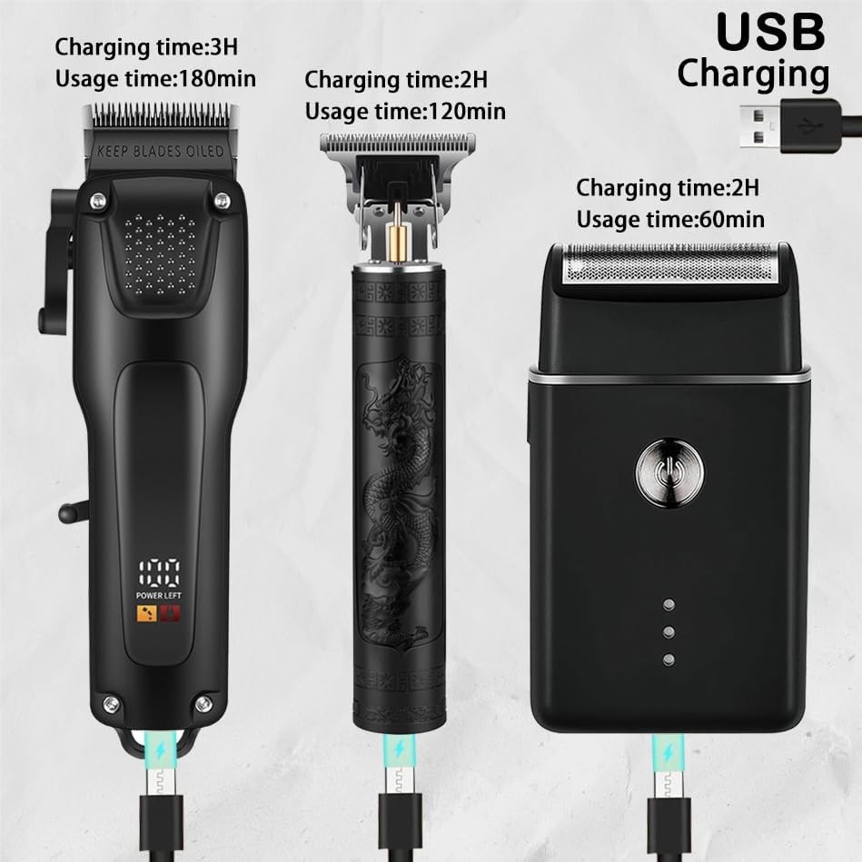 Men’s 3-in-1 Hair Clipper Kit: Trimmer, Shaver, LCD, USB Charge
