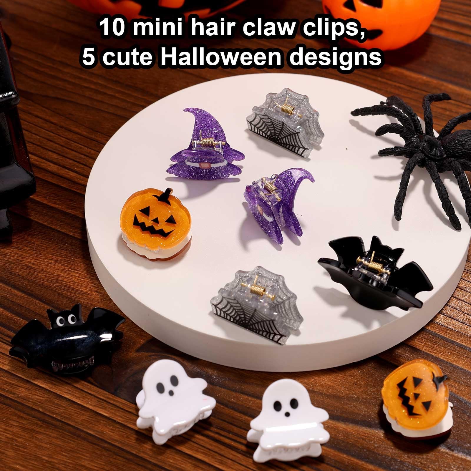 10pcs Mini Halloween Hair Claw Clips, 1 Count (Pack of 10), multicolored