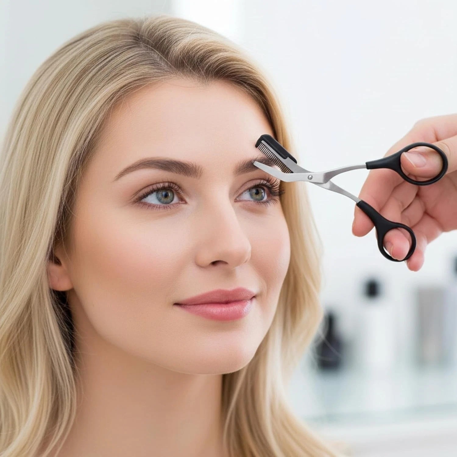 2PCS Eyebrow Trimmer Scissors with Comb Stainless Steel Precision Brow Grooming