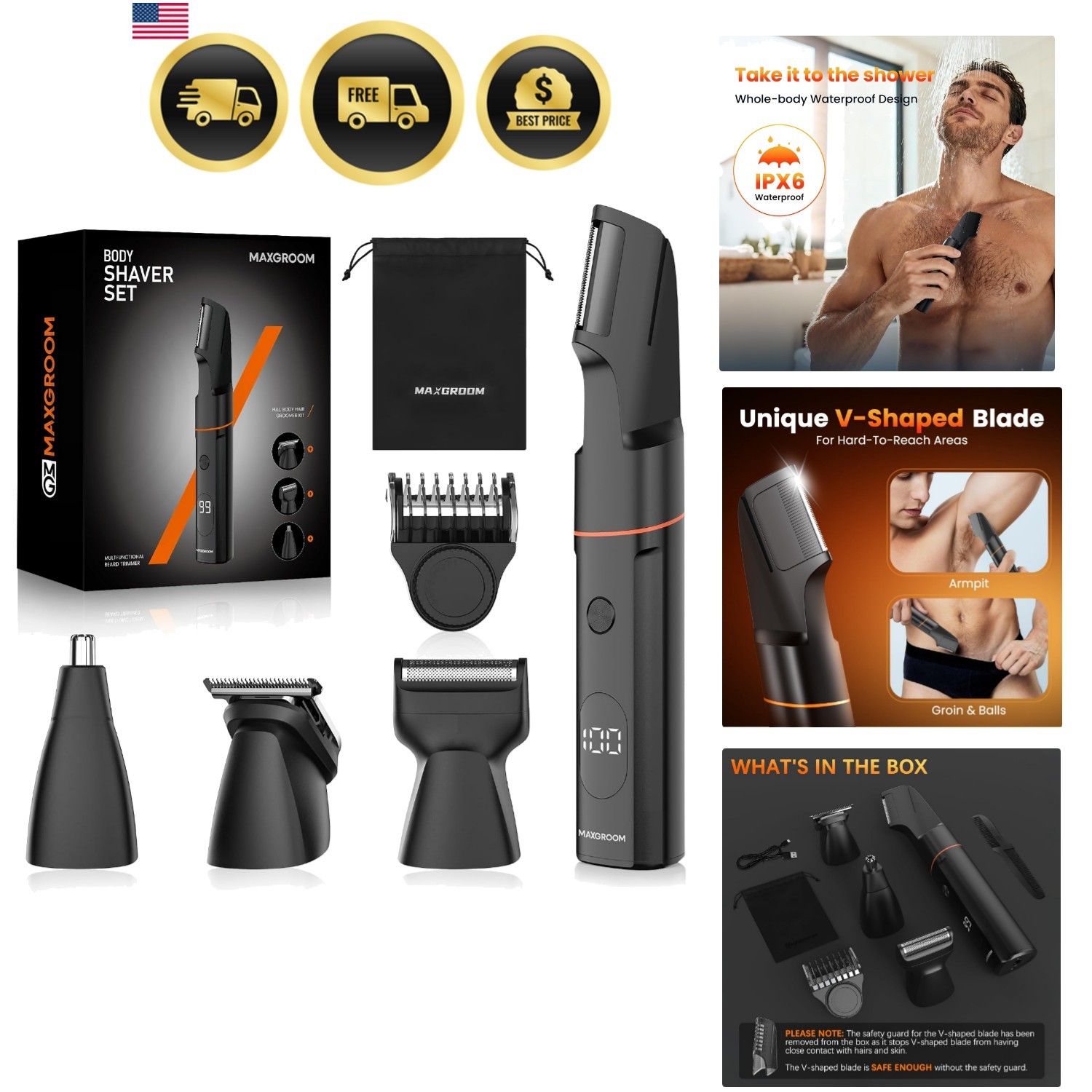 Manscape Body Hair Trimmer for Men, Waterproof Pubic, Groin & Ball Shaver, No…
