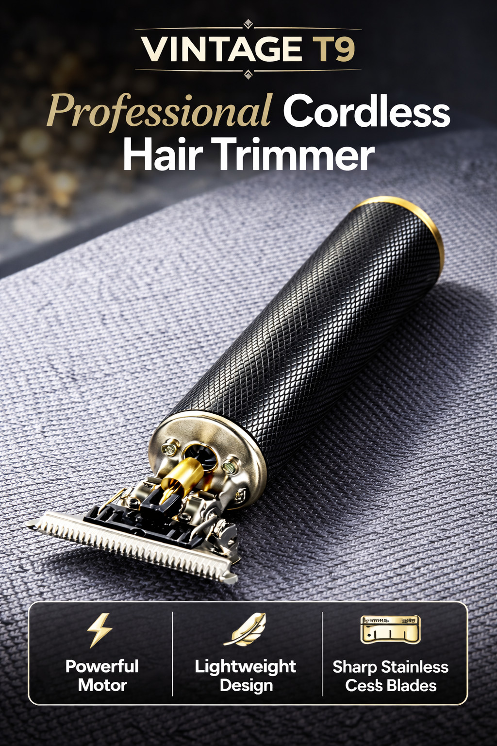 Vintage T9 Barbeador Black Gold Beard Hair Trimmer Cutter Machine for Men