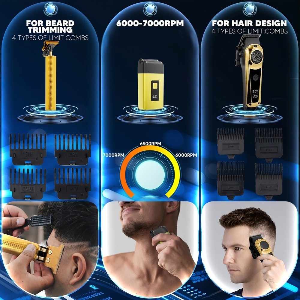 Professional Cordless Hair Clippers and Trimmers 4 in 1 Grooming Kit for Men