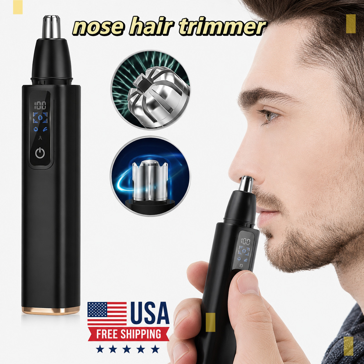 Ear and Nose Hair Trimmer with LED indicator USB Rechargeable Water Resistant.