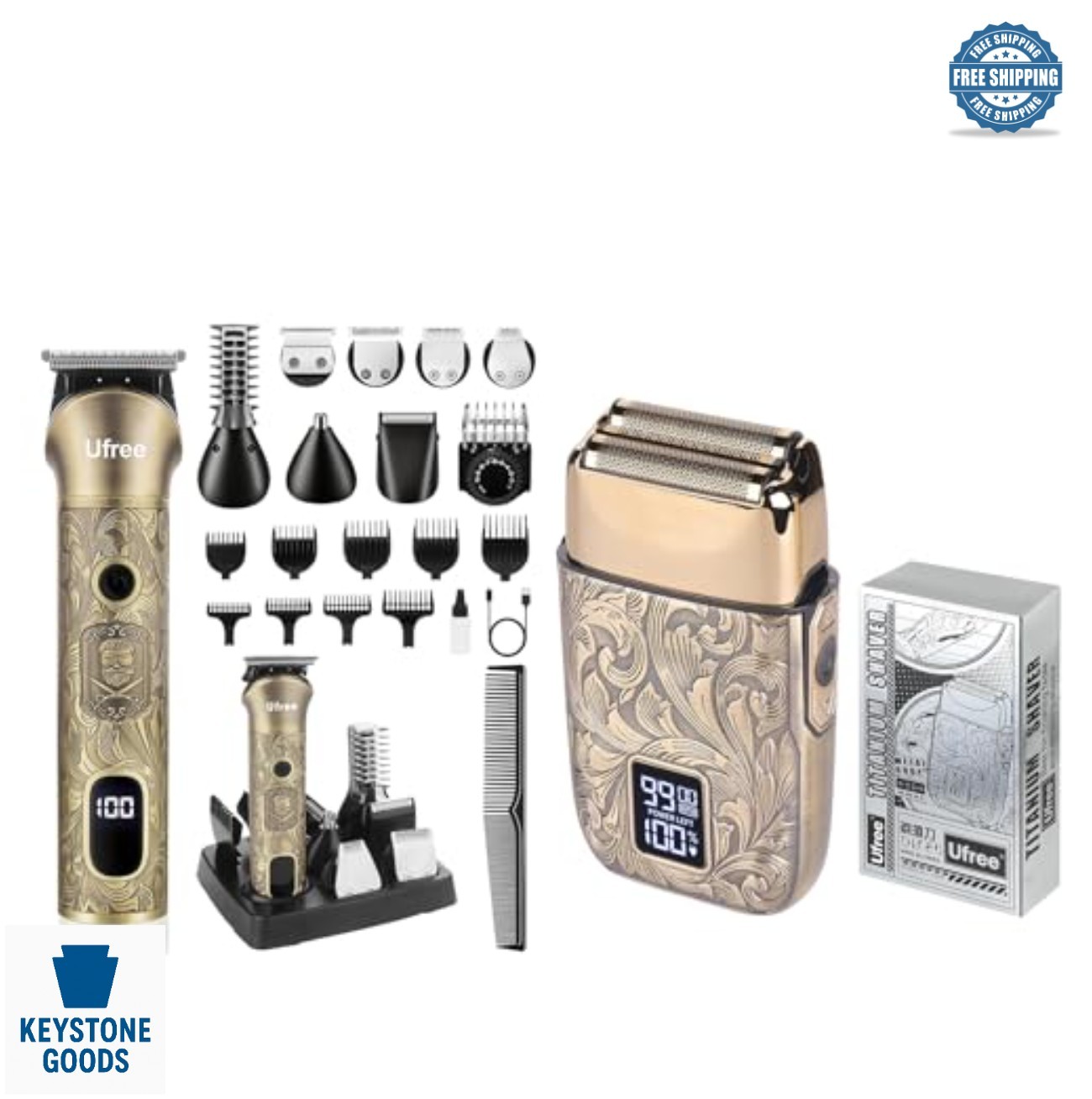 Beard Trimmer Men Grooming Kit Electric Shaver 7 Heads 10 Combs Titanium Blades