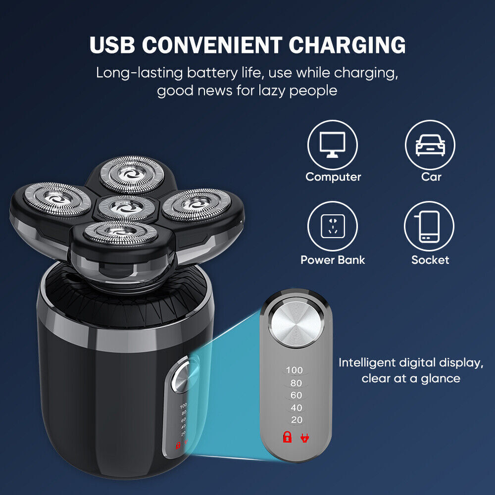 NEW Mens Electric Shaver USB Rechargeable Bald Head Rotary Beard Shaving Trimmer