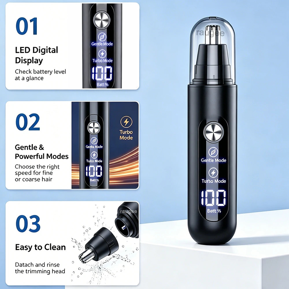 Ear and Nose Hair Trimmer with LED indicator USB Rechargeable Water Resistant