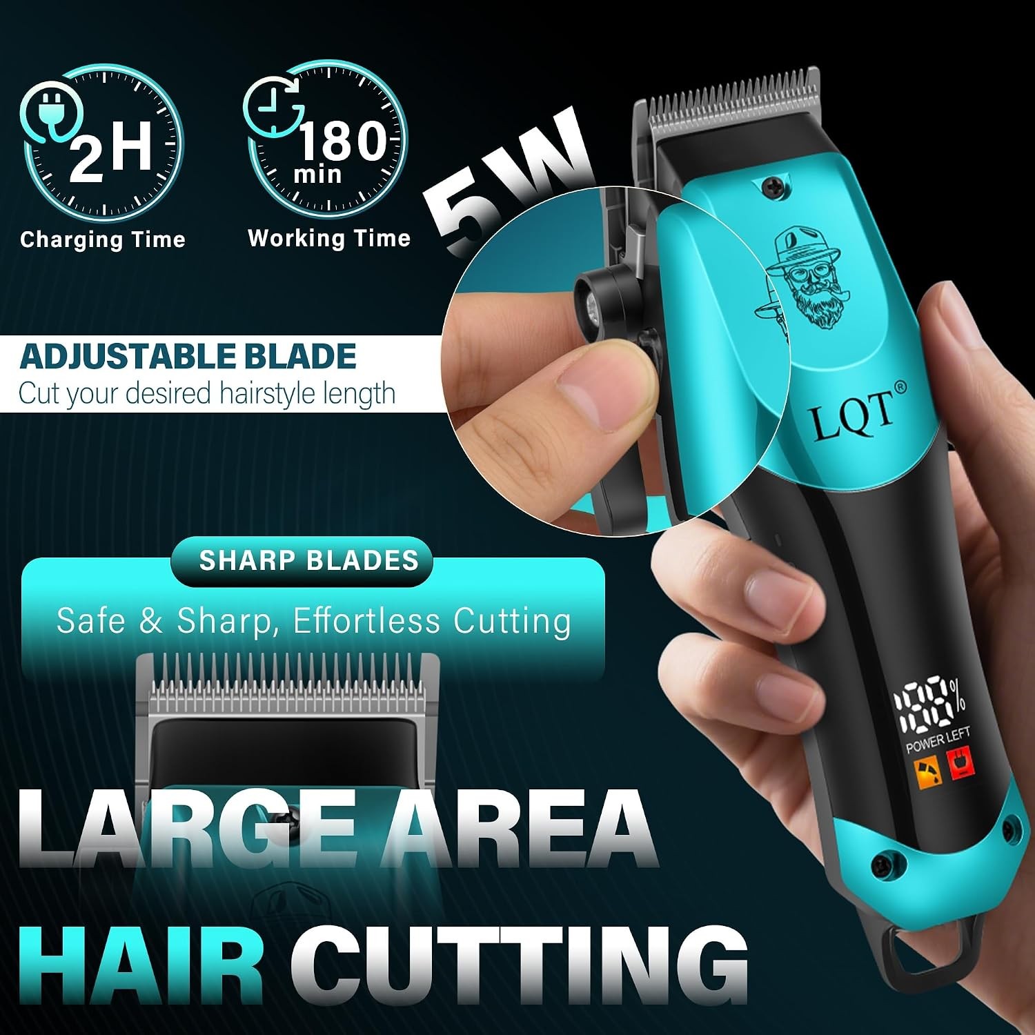 Pro Hair Clippers for Men, Ceramic T-Blade Trimmer Kit, Blue