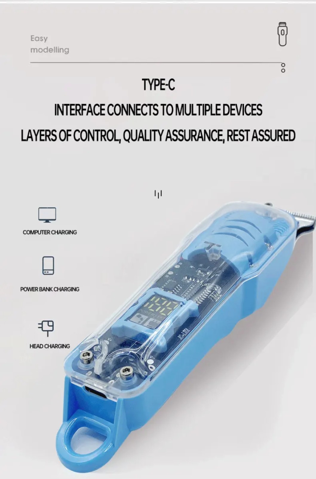Rechargeable Electric Mens Hair Clippers With Attachments & USB-C Charging Cord.