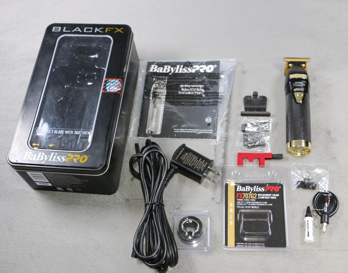 BaByliss PRO BlackFX FX787BN Cordless Trimmer Exposed T-Blade Gold Blades Kit
