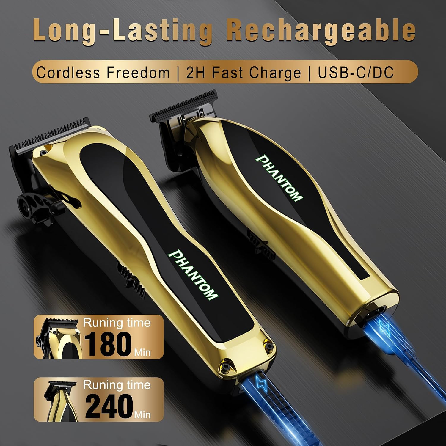 Professional Hair Clippers for Men, Cordless Barber Clippers & Trimmer Set with