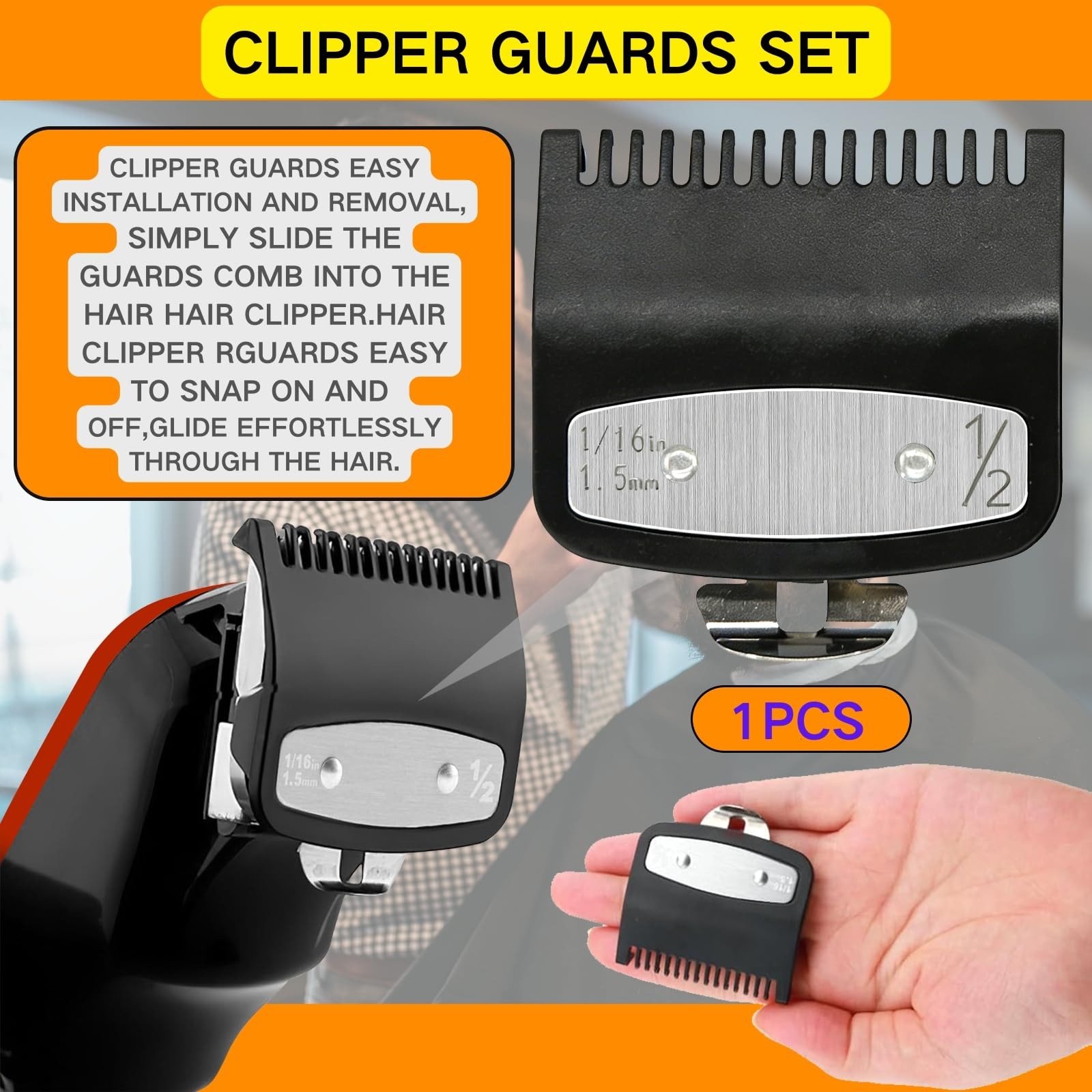 Clipper Guards Set, Compatible with wahl 1/2 clipper guards, 1.5 mm Metal Cli…