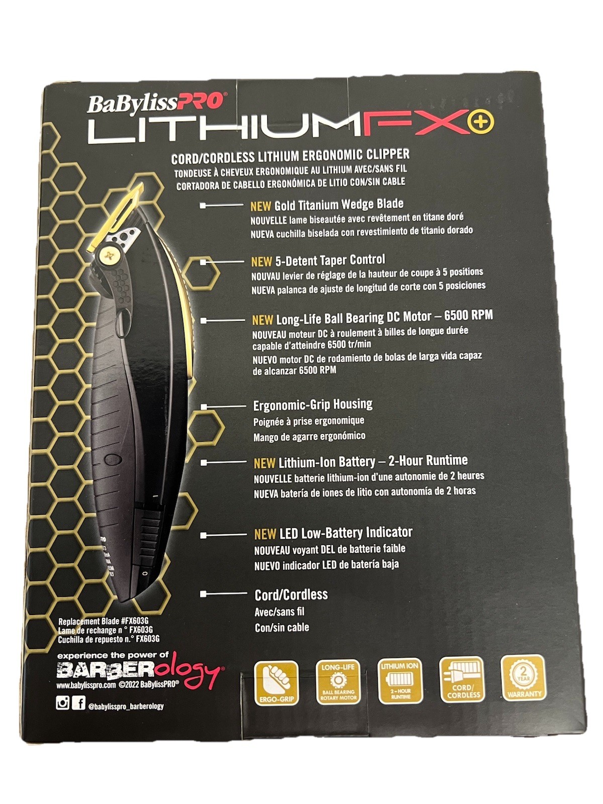 BaByliss PRO FX673N LithiumFX+ Cordless Lithium Ergonomic Black & Gold Clipper