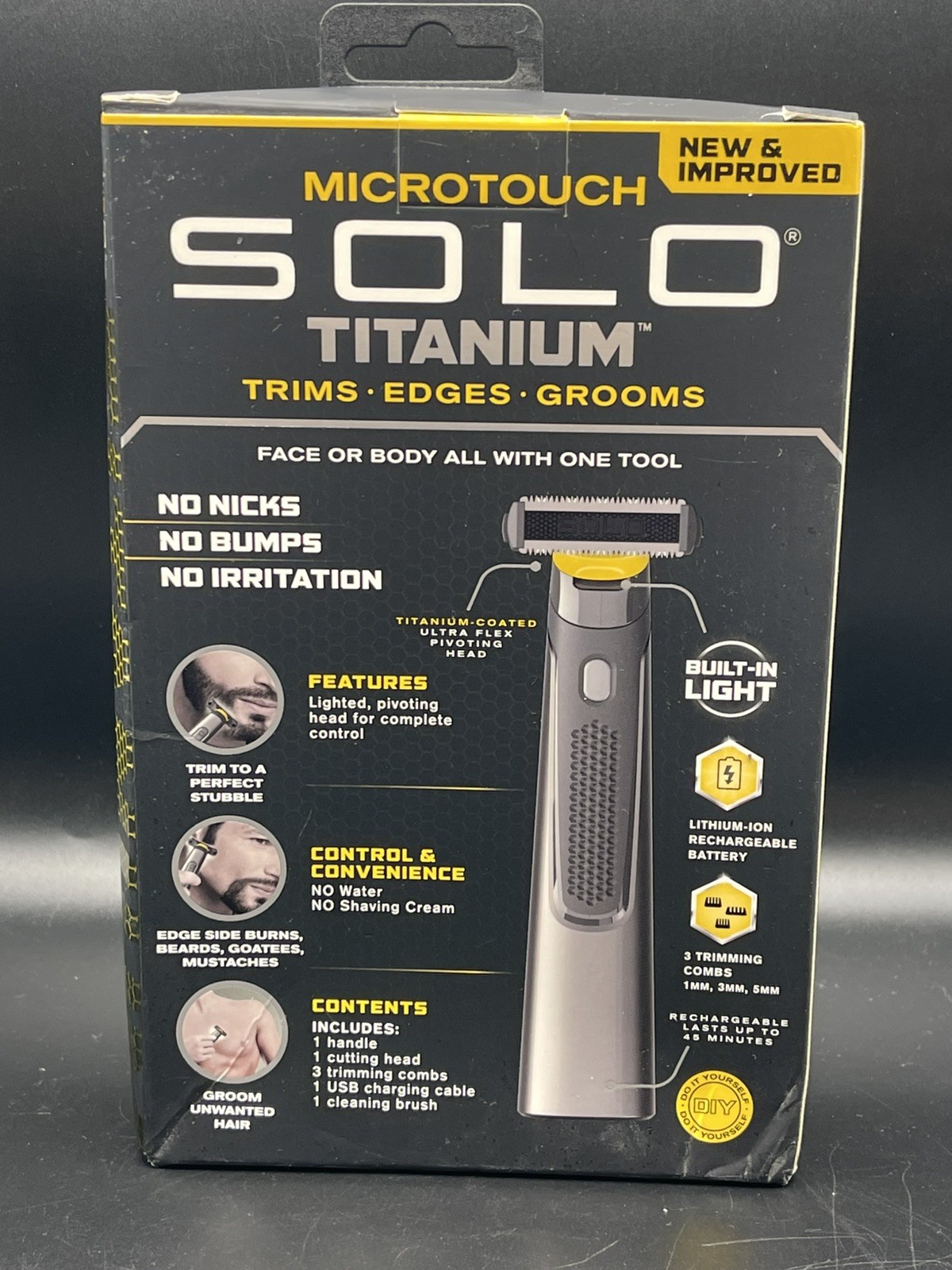 Micro Touch Solo Titanium Grooming Trimmer, Dual-Sided Blades Built-In Light Men