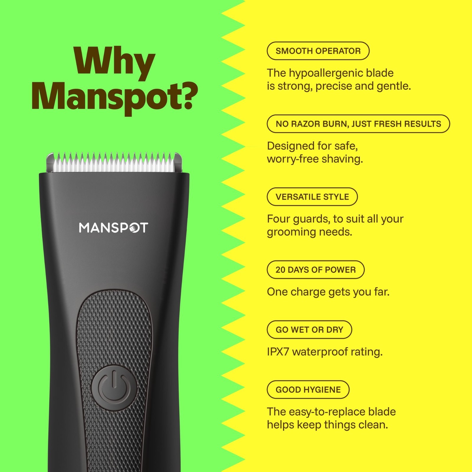 Electric Body Hair Trimmer for Men, Groin & Pubic Shaver, Waterproof Grooming To