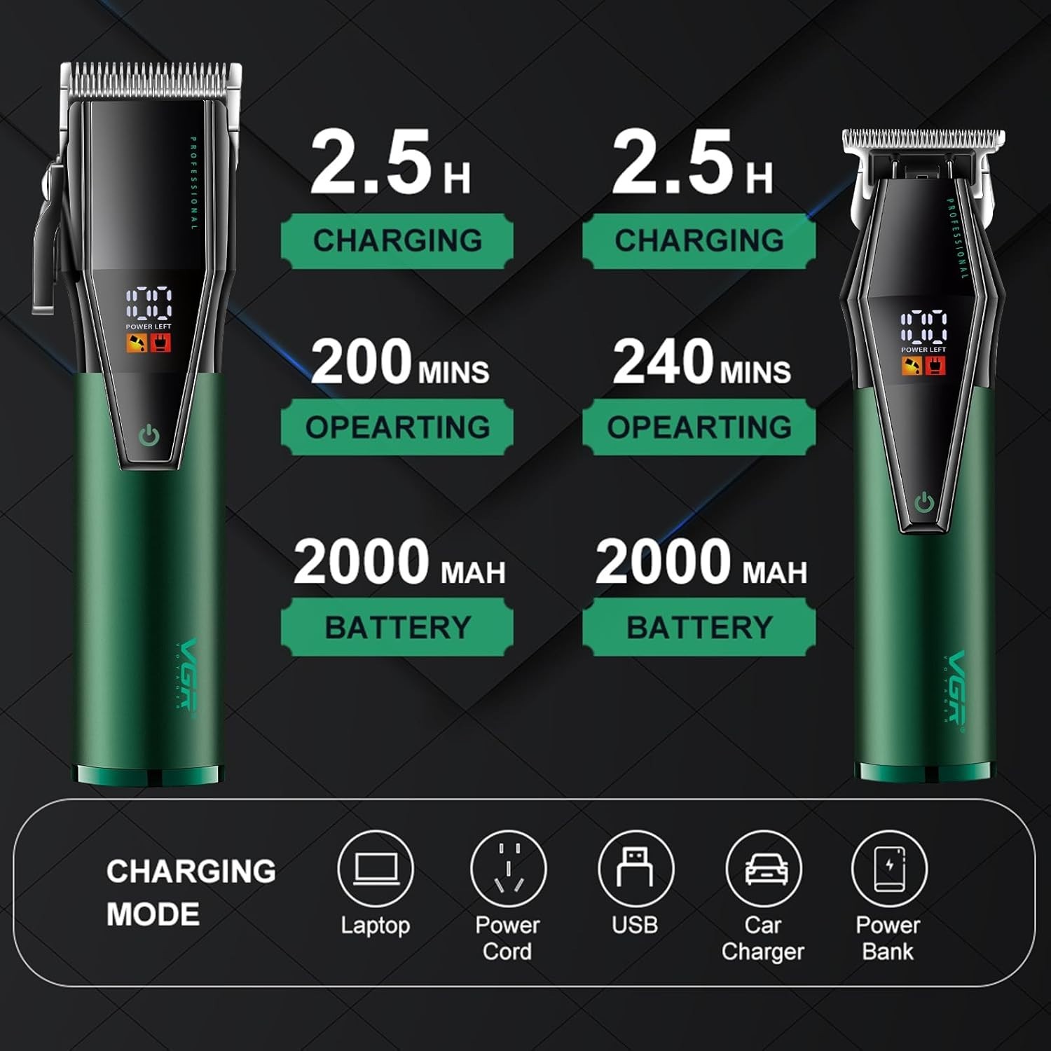 VGR V-677 Professional Hair Clipper & Trimmer Set with LED Display Technology